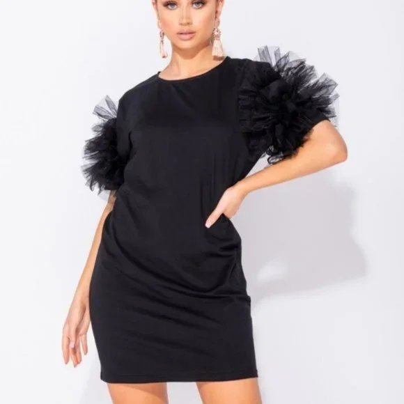 loose black mini dress Fashion Women's Back Dress with Short Sleeve / Loose Fit Ladies Mini Dress main image 1